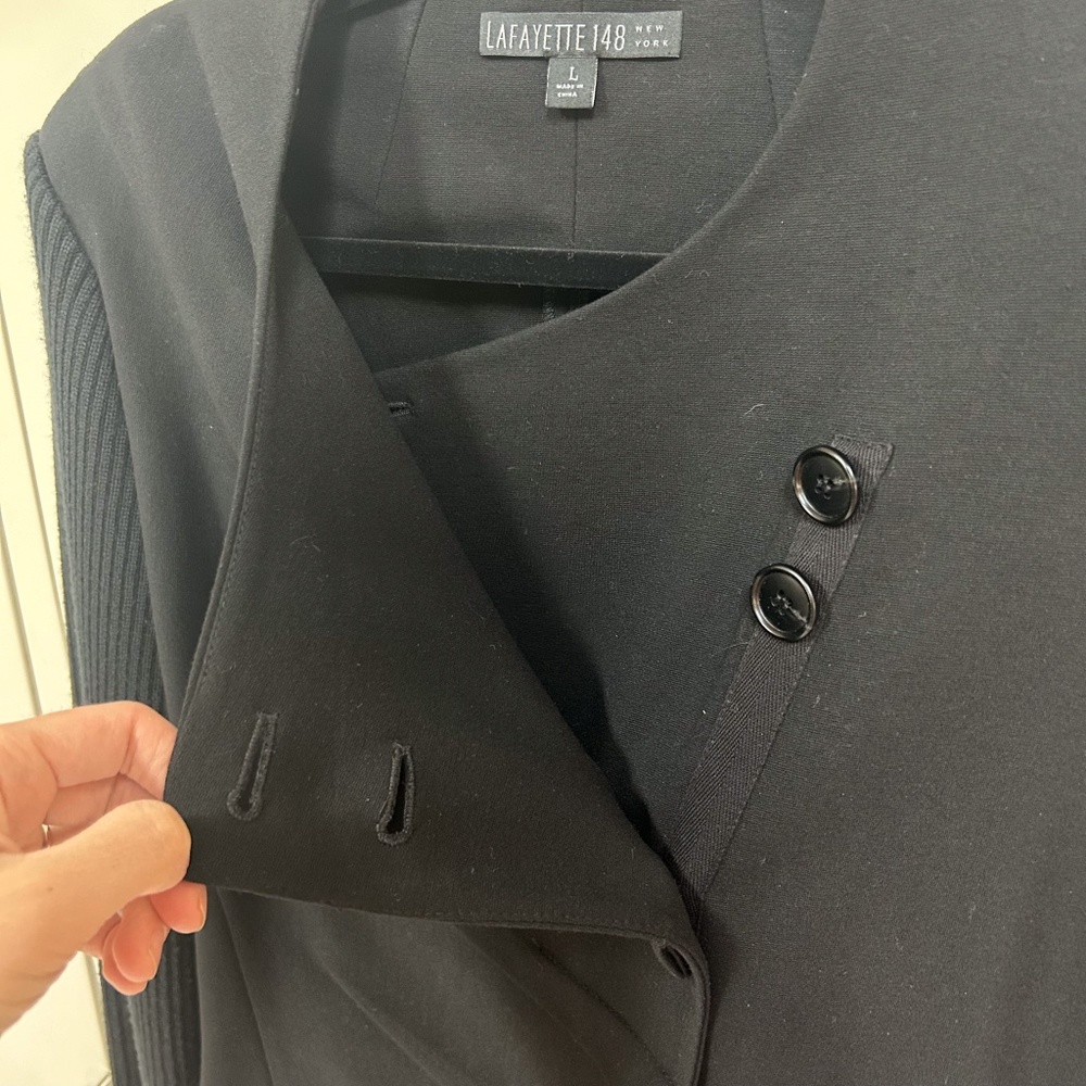 LAFAYETTE 148 Women Black Extrafine Wool Sweater sleeves jacket blazer - sz L - Picture 8 of 14